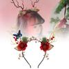 Enchanting Forest Style Antler Headband With Faux Flowers For Christmas Celebrations