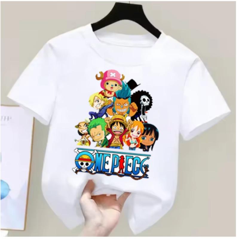 One Piece Summer Anime T-Shirts for Boys and Girls Cotton Tops Featuring Luffy, Zoro, Nami, and Chopper - Cute Cartoon T-Shirts 110