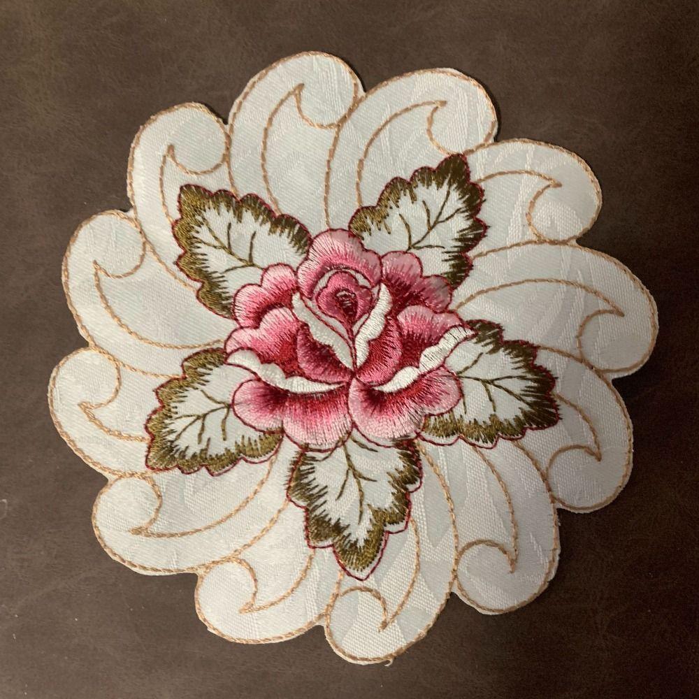 Embroidery Flower Cup Pad Flower Pattern Doily Tablecloth Placemat  Table Decoration