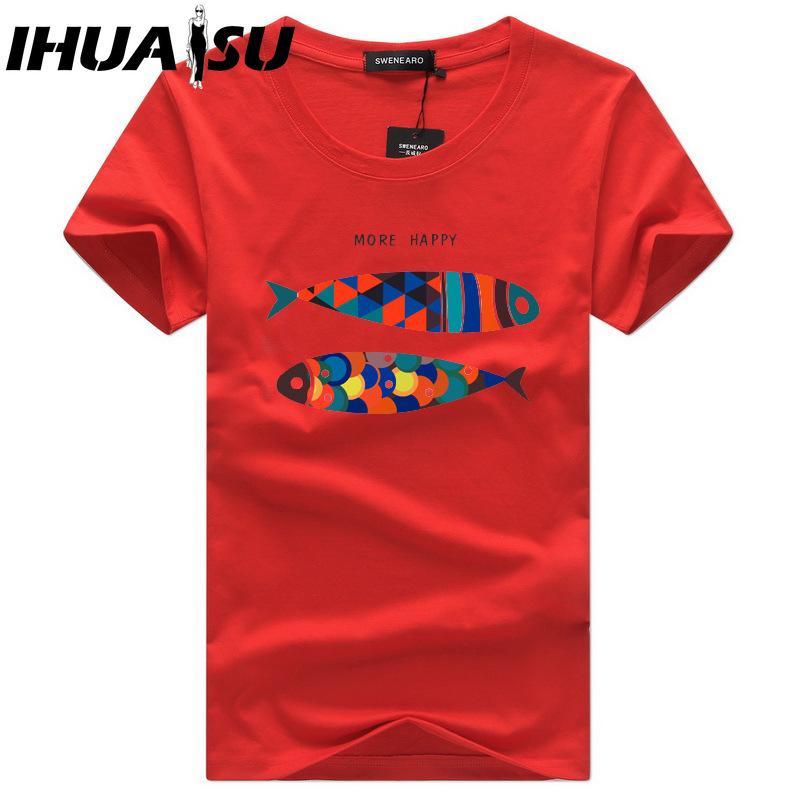 IHUASU Bavlněné tričko s krátkým rukávem Pánská móda Košile s volným polovičním rukávem Košile s potiskem