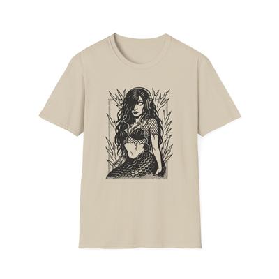 Unisex Softstyle Graffiti Mermaid T-Shirt Mens Womens Tees Top – Goth Sea Siren, Bold Street Art