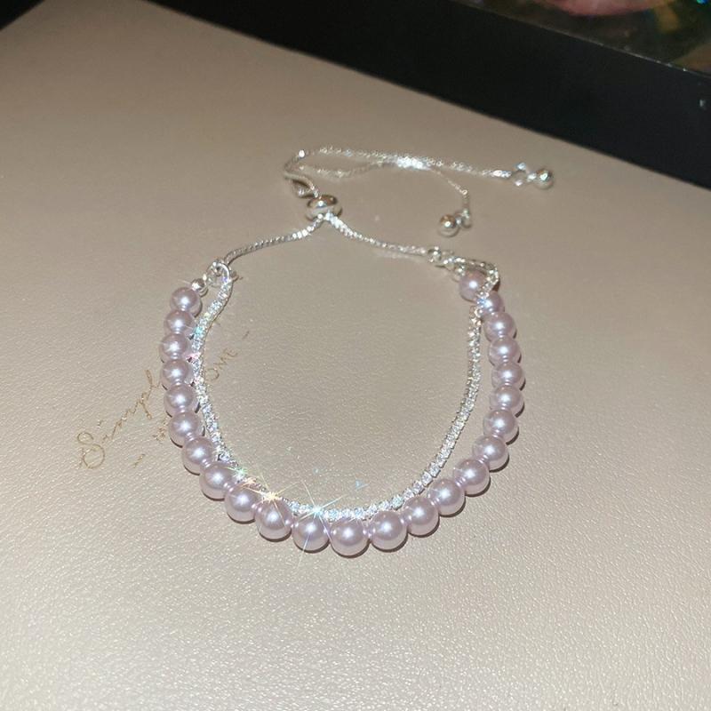 Rose Diamond Inlaid Pearl Bracelet Design Sense Niche High Value Temperament Personalized Fashion Shiny Bracelet
