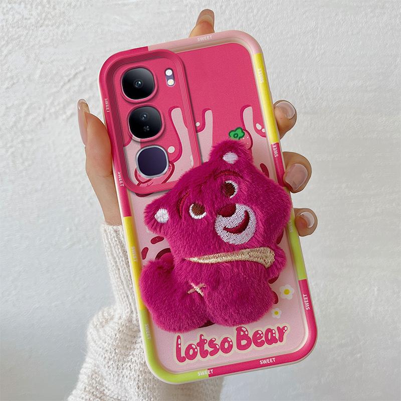 KEYSION Cute 3D Cartoon Plush Case for VIVO V40 Lite V40 SE 80W with Lanyard Soft Silicone Shockproof Phone Cover for VIVO Y19S Y200 5G