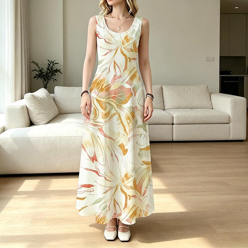 Women's Long Flowy Tank Dress Lightweight Sleeveless Loose Fit,Summer Resort Style,Comfortable for Beach Vacation,Daily Casual & Outdoor Wear