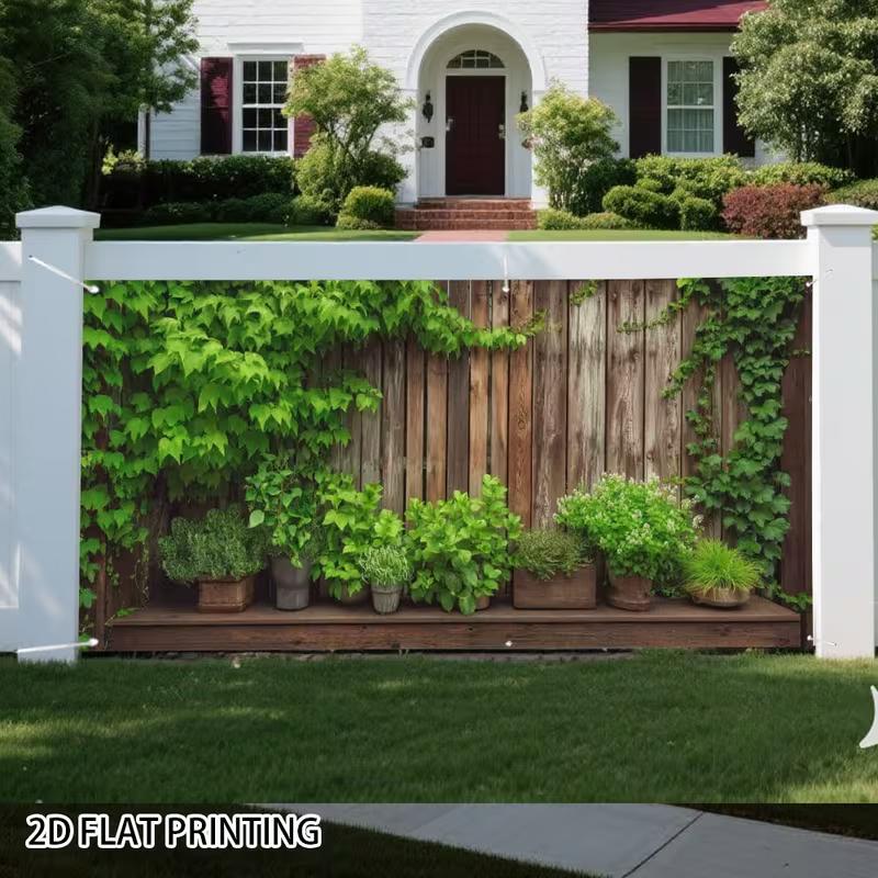 2D Huisje Potplant Groene Plant Klimop Houten Muur Tuin Foto Achtergrond