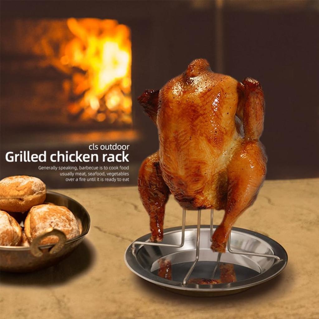 Chicken Roaster,Stainless Steel Chicken Roaster Rack BBQ Roaster Rack Vertical Roaster Rack for Oven or Barbecue Grill Accessories(Silver)