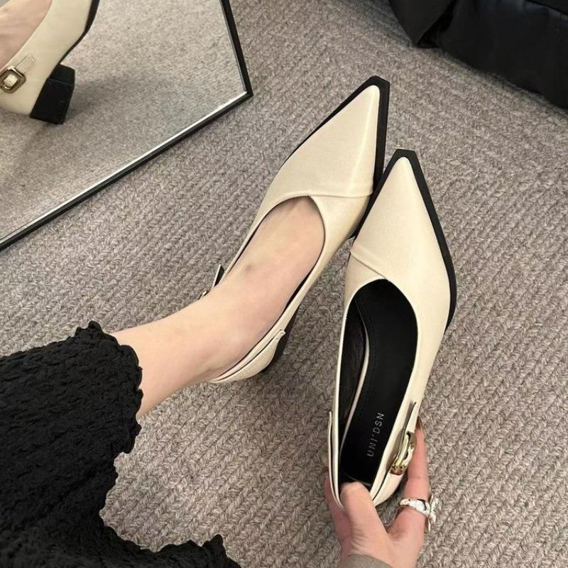 Fashion Office Lady Square Heels Pointed Slip on Shoes Classic Comfortable Small Heel Shoe 4cm 2024 Women Leather Pumps Shoes