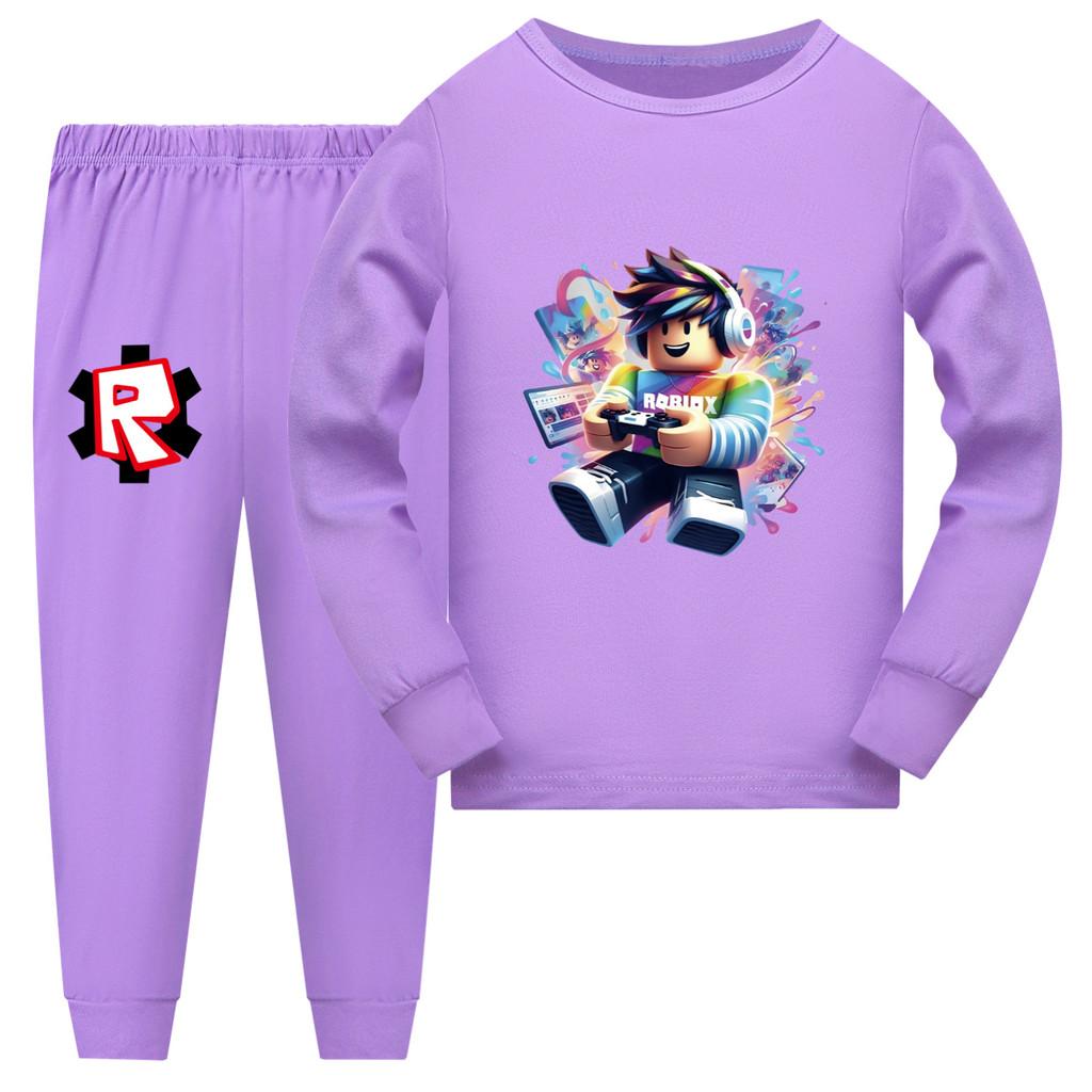 5529 Детские Мальчики Девочки Игра Мультяшный Принт Футболка с Длинным Рукавом Брюки Пижама Одежда для Сна Комплекты для Сна 110cm фиолетовый