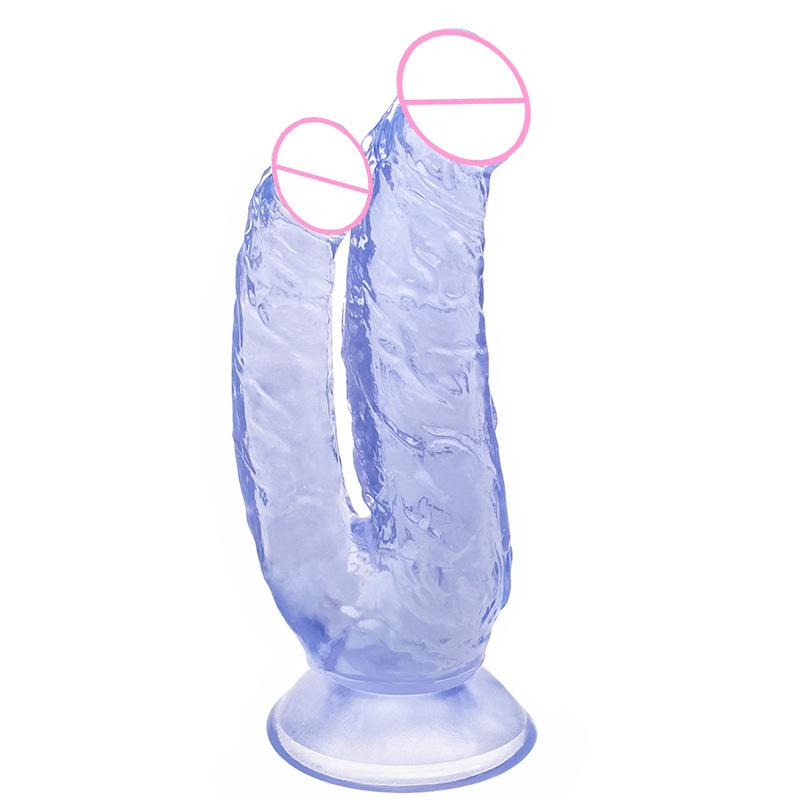 Dildo Feminino em Forma de U Cabeça Dupla Pênis Falso Pequeno Masturbador Feminino Cristal Colorido Produtos Eróticos