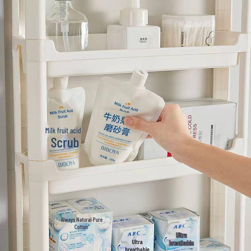 Slim Behind-Door Storage Trolley: Multi-Layer Shelf for Bathroom & Toilet.