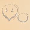 4PC Women's Fashion Geometric Necklace Earrings Bracelet Zircon Set Simple Light Luxury Style High End Zircon Set