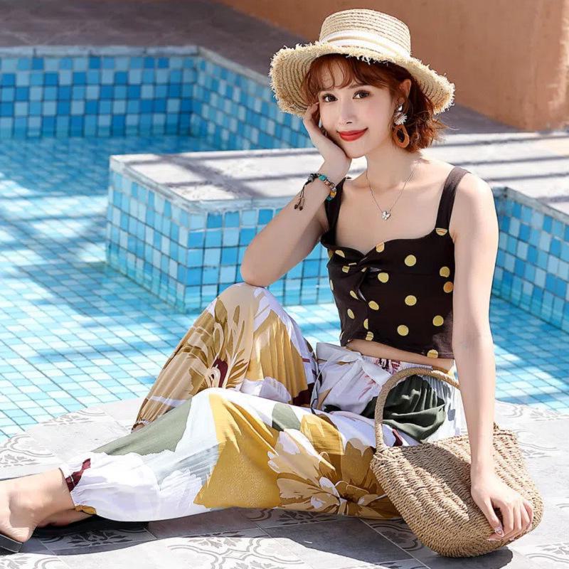 Women's Summmer Pants Drawstring Elastic Waist Beach Bloomers Pajama Pants Capri Pants