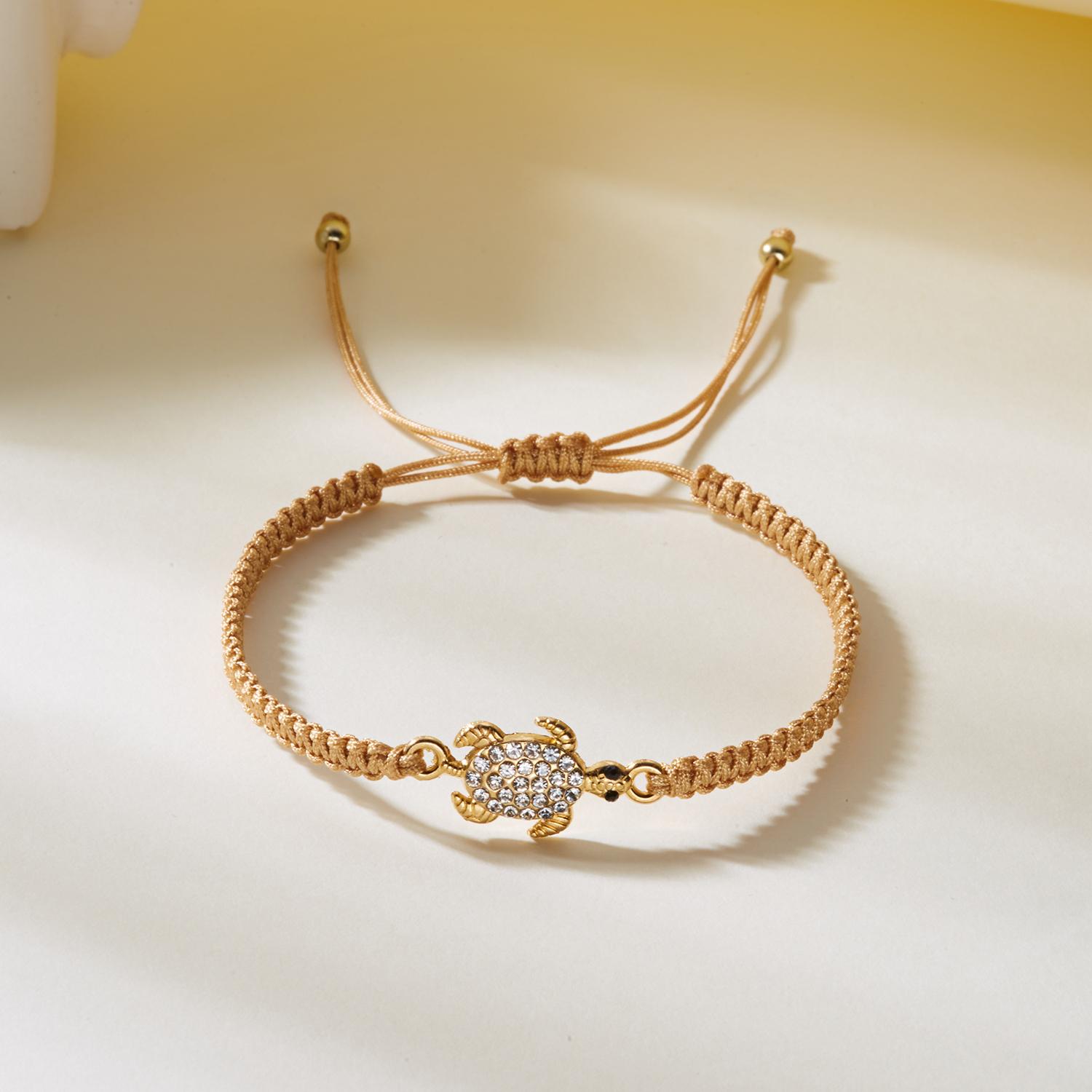 

New Exquisite Crystal Turtle Charm Bracelets for Women Men Simple Braided Rope Bangle Handmade Friendship Wristband Jewelry Gift