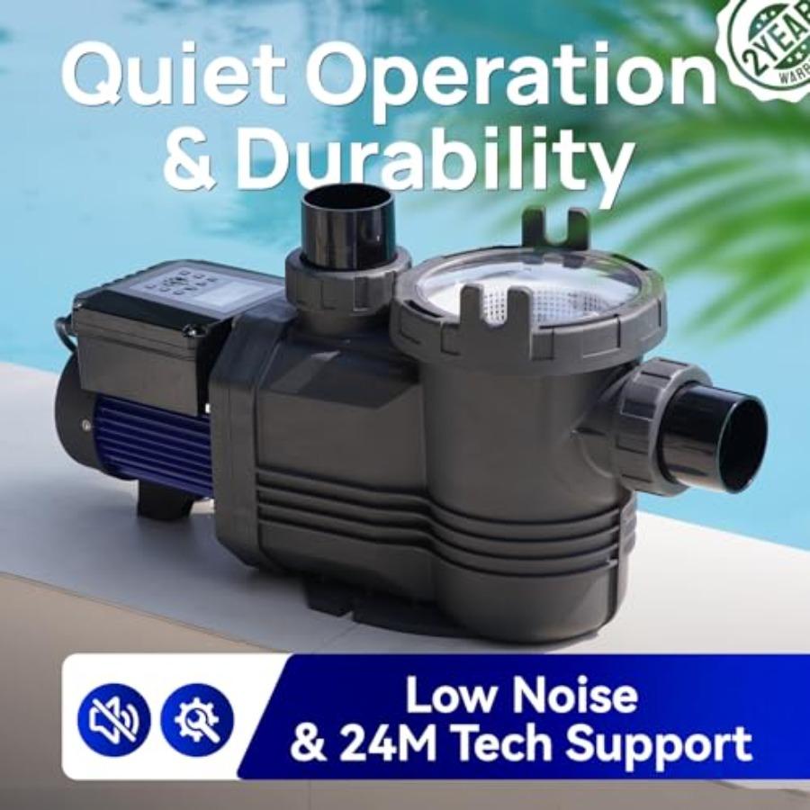 Variable Speed Pool Pump In/Above Ground Energy Efficient High Flow Powerful Self-Priming Dark Black Swimming Pool Pump with Fi