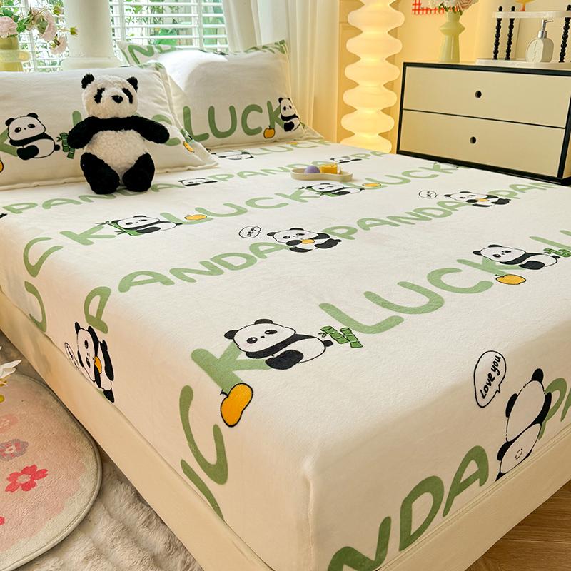 Soft Bedsheet Warmth Fitted Sheet Cartoon Style Bed Linen Velvet Bed Cover Sheets with Elastic Band Drap De Lit (No Pillowcase)