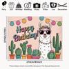 2D Cartoon Alpaca Happy Birthday Backdrop with Sunglasses & Cacti