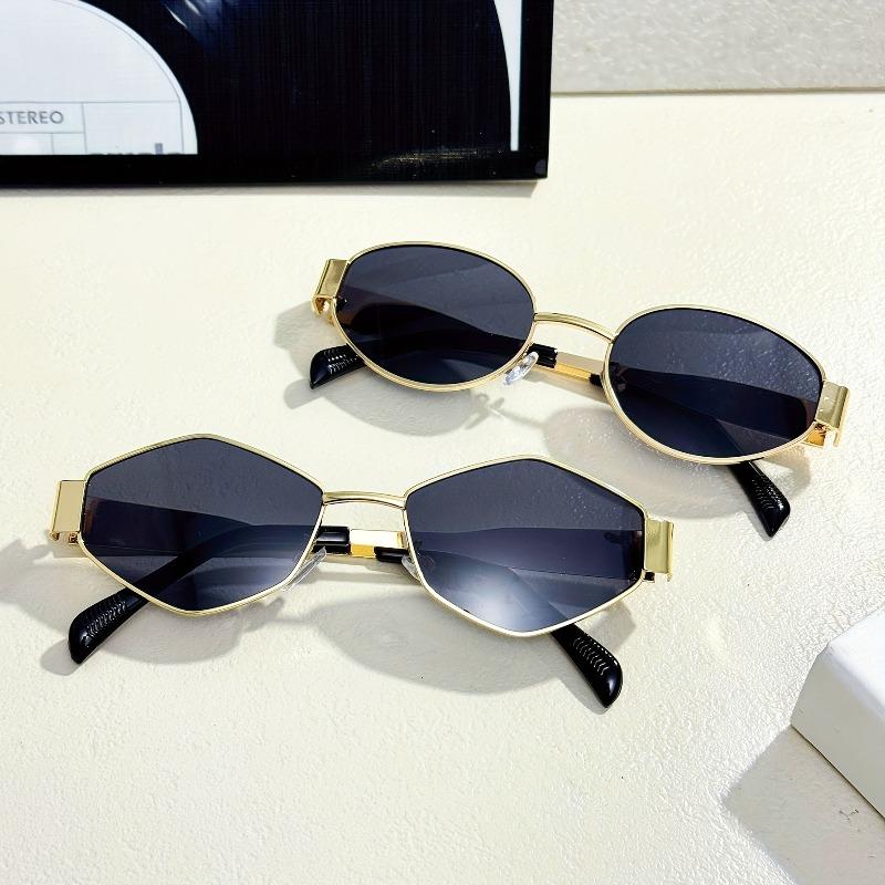 

2pcs Trendy Oval Sunglasses for Women Luxury Metal Frame Retro Sun Glasses Ladies Classic Vintage Round Man Shades