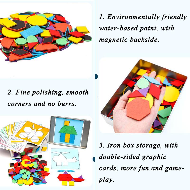 Puzzle Kids Toy Iron Boxed Wooden 150PCS Magnetic Tangram Graphic Card Matching Multi-Function Play Educational Toy Set