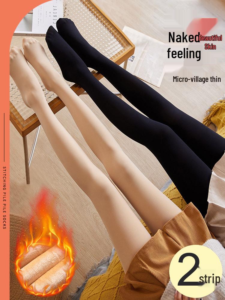 Women's Fleece-Lined Nude Footed Tights, Thick Base Layer Stockings, Plus & Petite Sizes, Leg-Enhancing, Autumn/Winter Outerwear