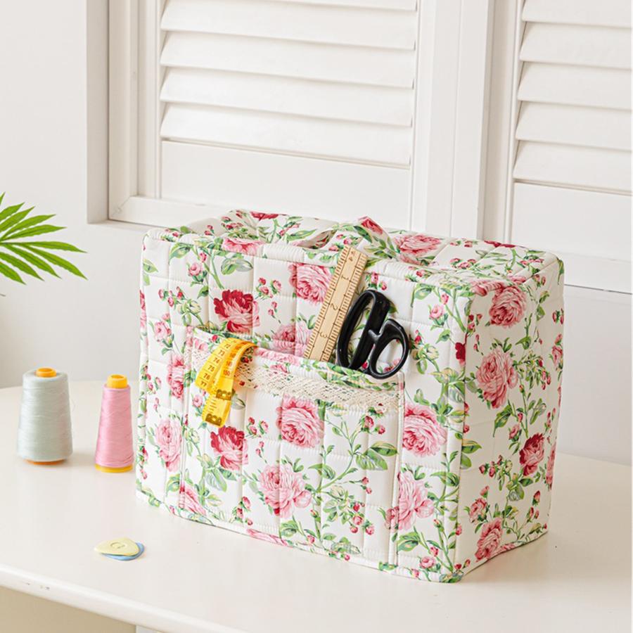 Bloemige Gewatteerde Naaimachinehoes met Zakken Rits Stofdicht Makkelijk Schoon te Maken Naaibewaring Organizer