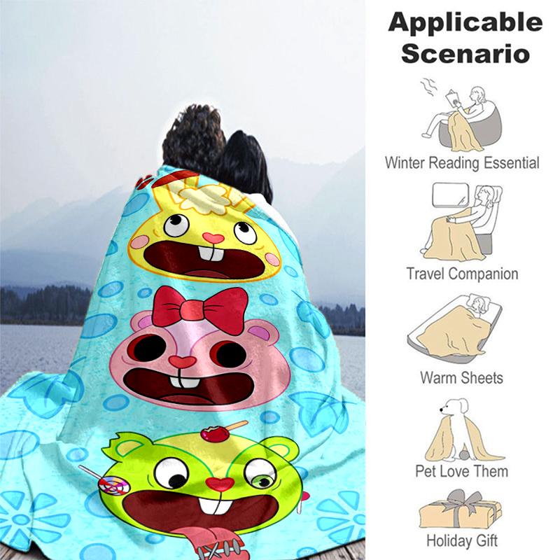1pc Blanket Happy Tree Friends5 Print Design, Lightweight Blanket for Sofa, Bed- Soft &Warm, Gift for All Seasons Like Christmas, Halloween