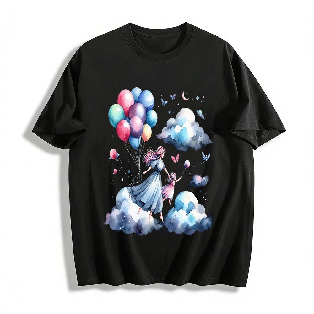 

Mother Daughter Cloud Balloon Print Matching Dresses Pure cotton T-shirt XXS