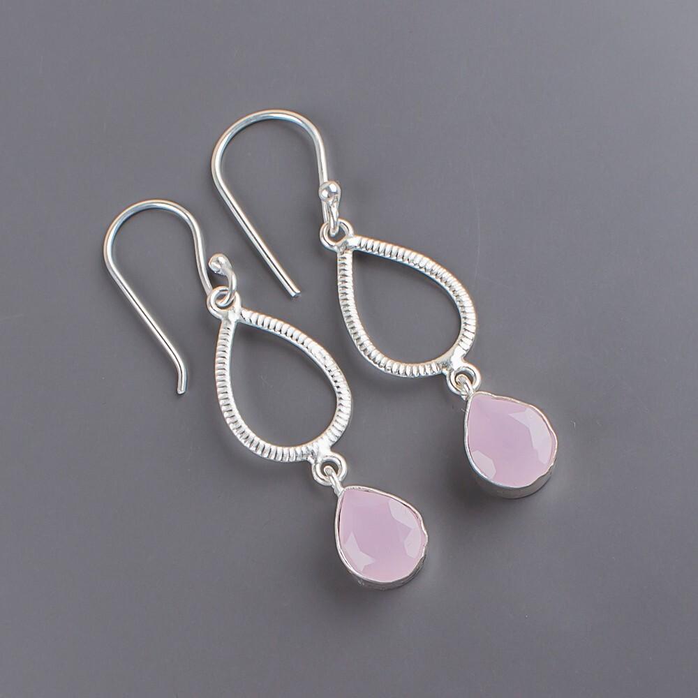 Rosenchalcedon Edelstein 925 Sterlingsilber Schmuck Handgefertigte Ohrringe 1,90" EE-16-14