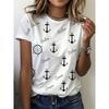 Women's Nautical Anchor Graphic Round Neck Short Sleeve T-Shirt, Fashionable, Casual and Versatile Top
