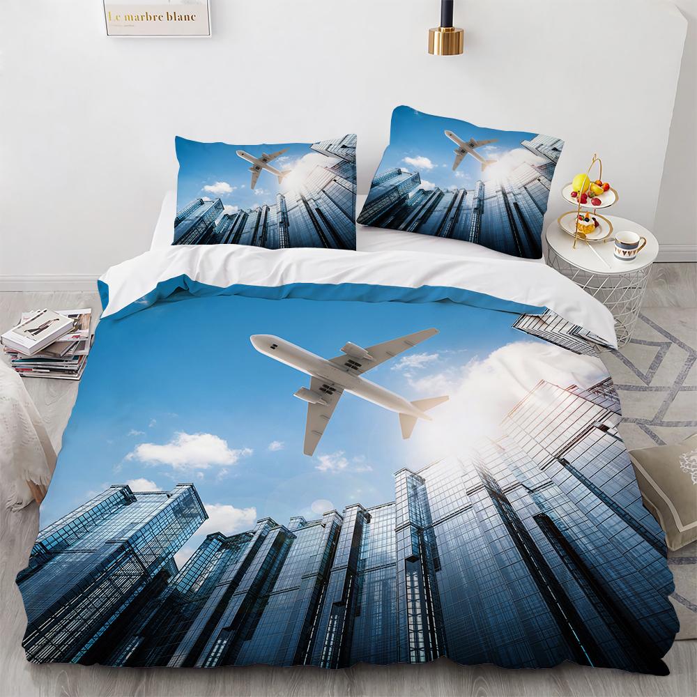 

3D Airplane King Queen Duvet Cover Pink Airliner Bedding Set For Adults Sky Sea Natural Landscape 2/3pcs Polyester Quilt Cover EU single(135x200cm)