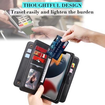 For iPhone 15 14 13 12 11 Pro Max Wallet Case[10 Card Slots]:Multi-Function,Flip Strap Zipper Card Holder Phone Case