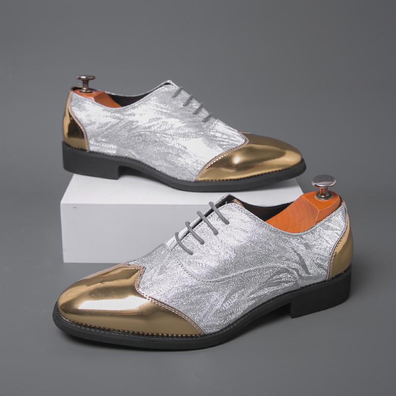 Men Derbys Gold Silver Wedding Dress Dance Shoes Leather Shoes Business Formal Shoes Tuxedo Prom Blazers Shoes Large Size