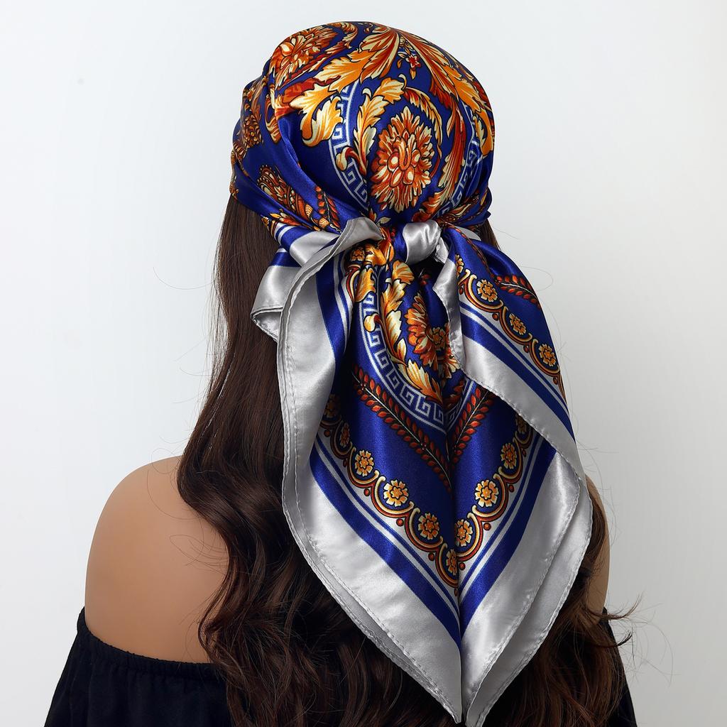 Fashion Square Silk Scarf Women Headband 90*90cm Print Neck Scarfs Office Hair Band Hand Kerchief Female Bandana Headwear