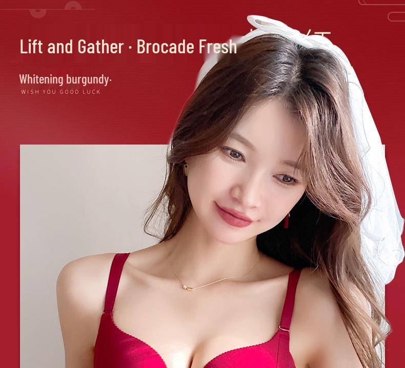 Oryginalna Czerwona Bielizna Ślubna Push-Up Zestaw Biustonosza z Bocznym Wsparciem