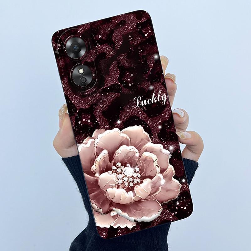 For OPPO A17 A17K 2022 CPH2477 Case Back Cover Cute Panda Sweet Girls Soft Silicone TPU Phone Case Shockproof Protective Casing