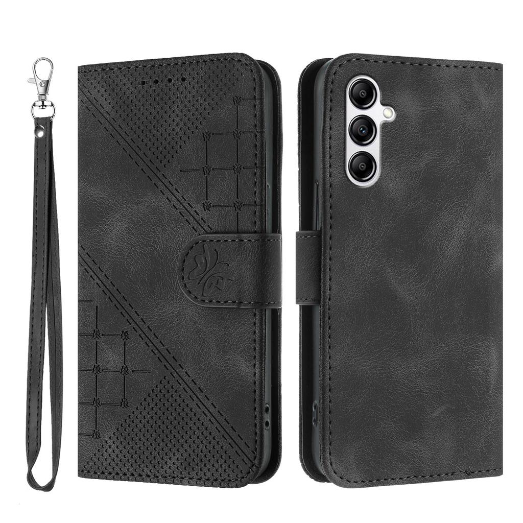 For Samsung Galaxy A14 4G/Galaxy A14 5G Leather Wallet Case Butterfly Flower Imprinted Phone Cover with Strap