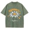 Yellow Cartoon Little Daisy Print Ladies T-Shirt Loose Wash Oversized Short Sleeve American Vintage Street Top Casual Tee
