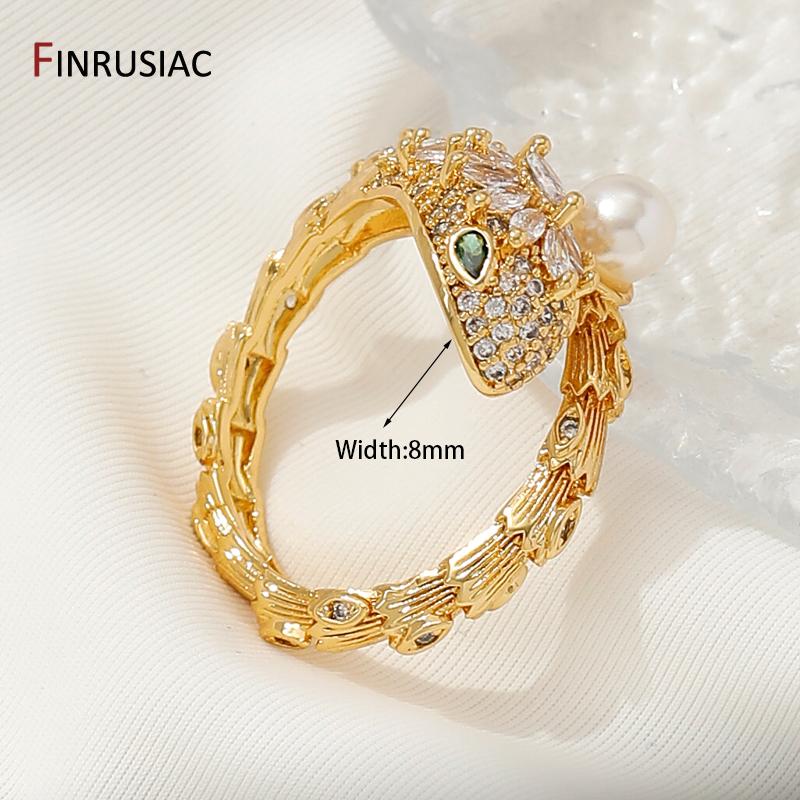 

New Luxury Zircon Snake Rings For Women Exaggerated 14K Gold Plated Brass Snake Shape Open Adjustable Rings Wedding Party Gift