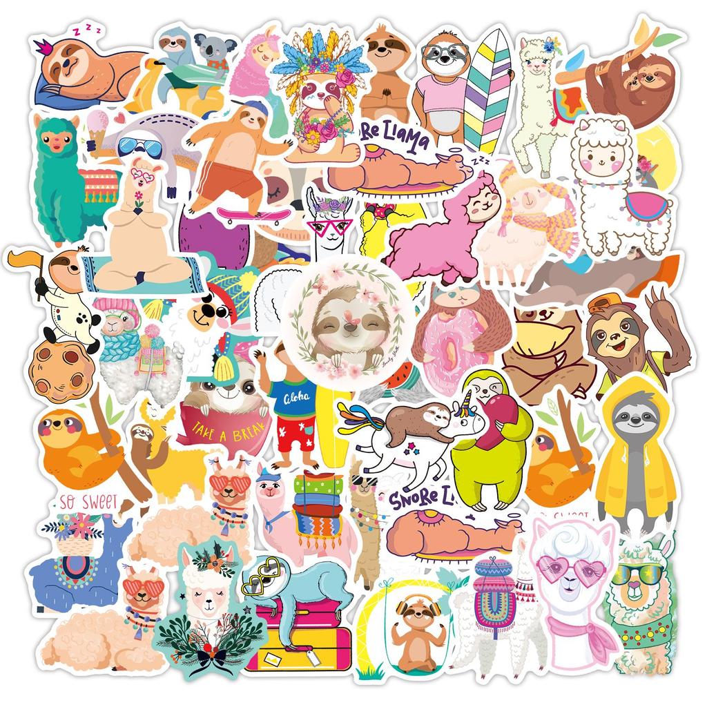 80 Pcs Sloth Alpaca Stickers for Kids Cute Animals Graffiti Sticker Decal On Laptop Fridge Water Bottle Desk Boys Girls