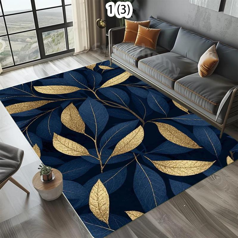 

Luxury Blue Carpet Mat Rug Home Decoration Living Room Floor Rug Tropical Leaf Pattern Gold Design Indoor Area Rug Bedroom Decor 40X60CM