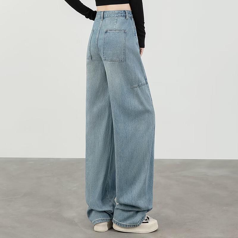 Sylbashes Women's Lyocell High-Waist Wide-Leg Washed Jeans
