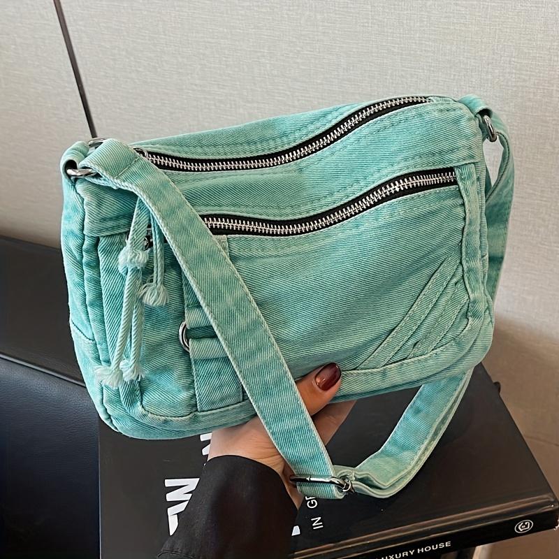 Retro Washed Denim Crossbody Bag for Women In Summer, Simple and Artistic Casual, Multi Pocket Single Shoulder Small Square Bag