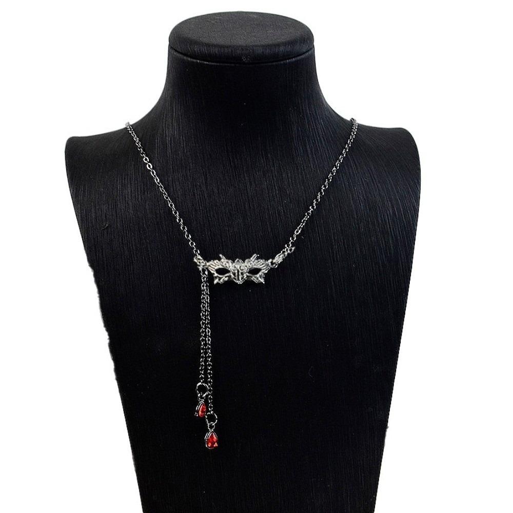Decoration Vintage Tassel Necklace Charm Collarbone Chain Vintage Mask Pendant Necklace  Gift красный