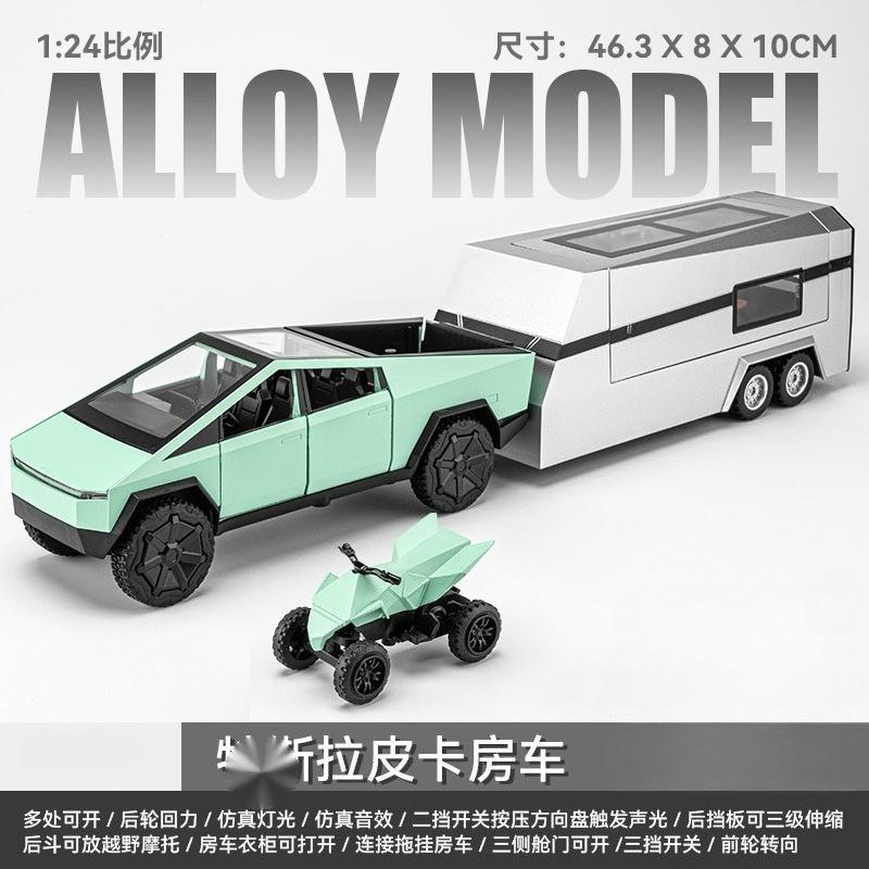 

1:24 Tesla Cybertruck Pickup Trailer Alloy Car Model Diecasts Metal Toy Off-road Vehicles Truck Model Sound and Light Kids Gifts