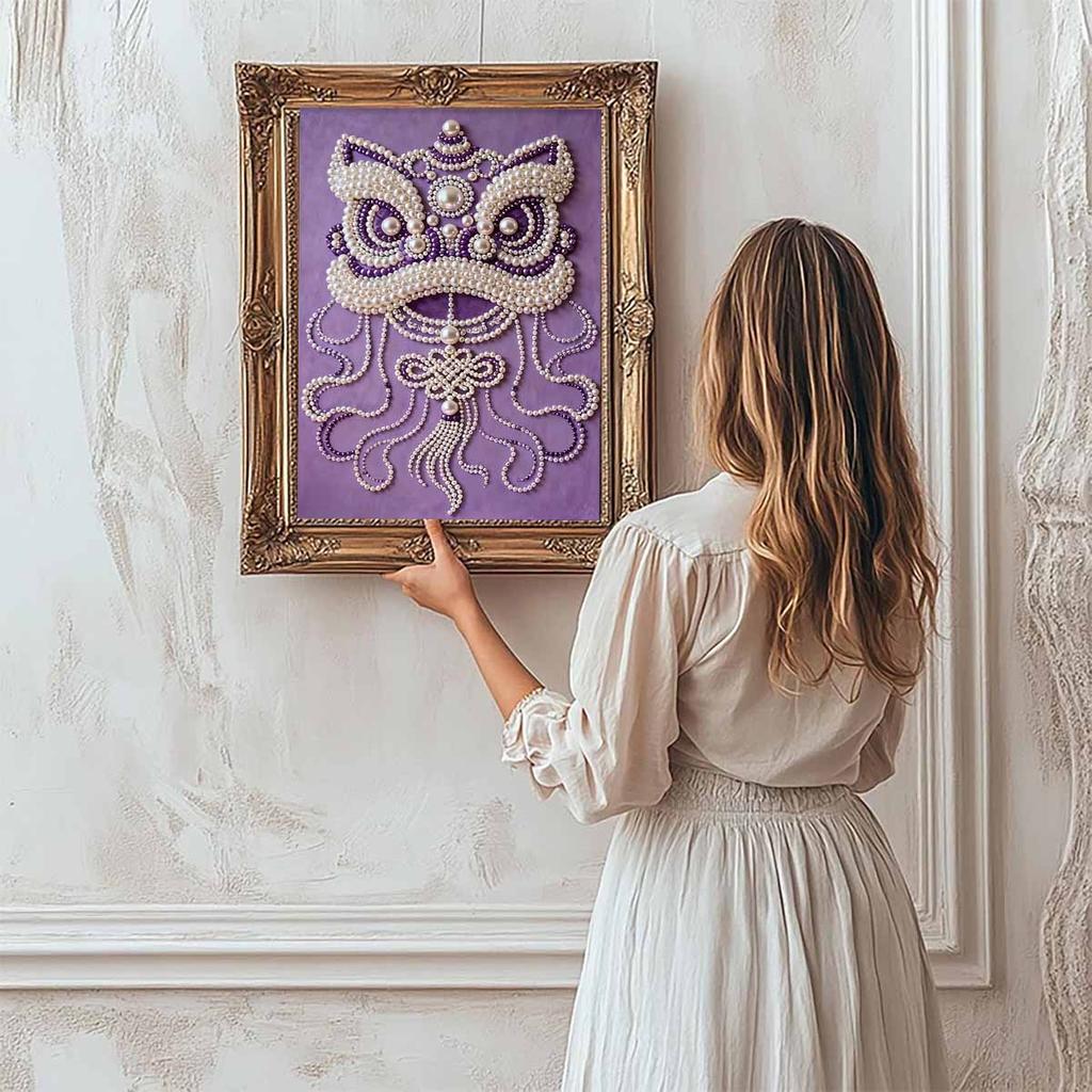 Crystal Pearl Painting 5D DIY Frame Decoration Painting Lion Dance Home Wall Decoration Transparent Pearl Gemstone Painting Picture Art Crafts