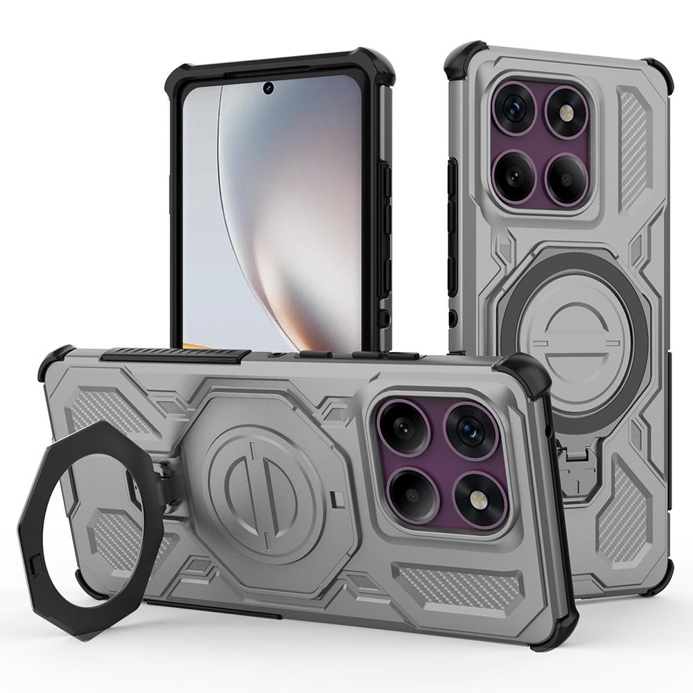 

Для Motorola Edge 60 Pro 5G Магнитный чехол Вращающаяся металлическая подставка Ударопрочная задняя крышка для телефона из ПК+ТПУ Grey