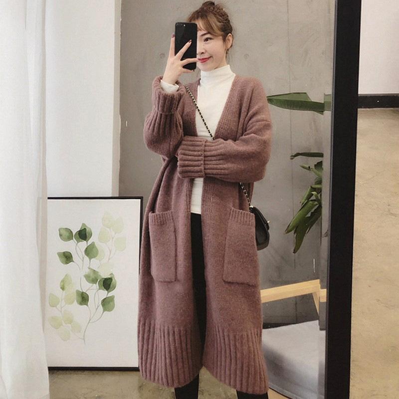 Autumn Winter Knitted Cardigan Women Sweater Jacket Elegant Vintage Loose Long Outerwear Maxi Y2k Sweater Coat Soft Jacket