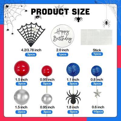 Spider Cake Topper with Spider Web Balls Stars for Boys Men Birthday Party Baby Shower Supplies