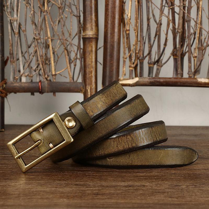 2.4Cm Wide Fashion Retro Trend Decoration Leather Thin Belt Women'S Thickened Pure Cowhide Jeans Belt Women'S