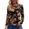 Damenmode Lässig Schlitz Saum Rundhals Langarm Lose Bedrucktes T-Shirt Damen Top
