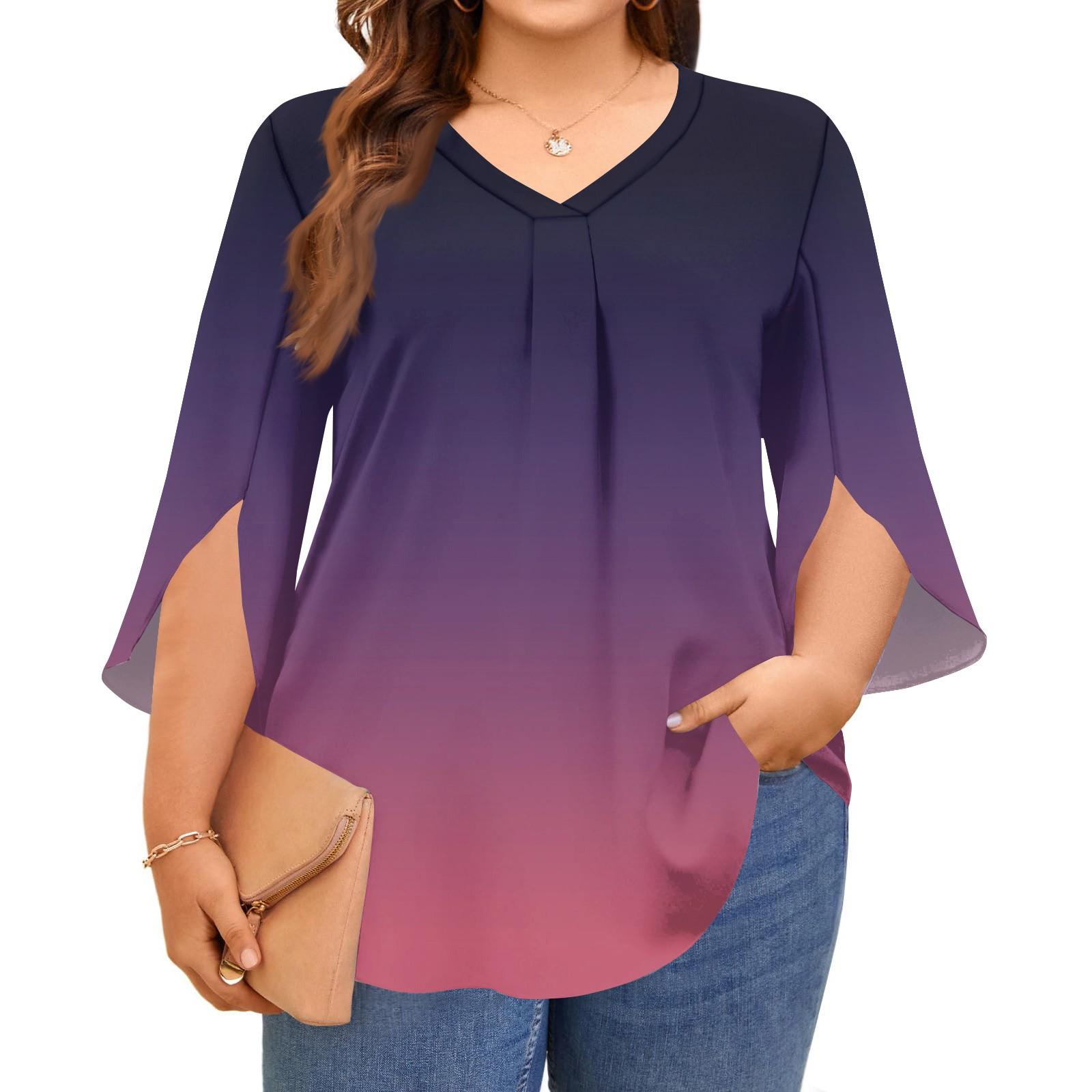 

Women s Printing V-neck Plus Size Tops 3/4 Sleeves Elegant Shirt Tops XXXXXL